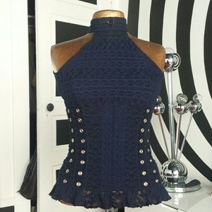 Victorian Goth Top with Choker Style Neck